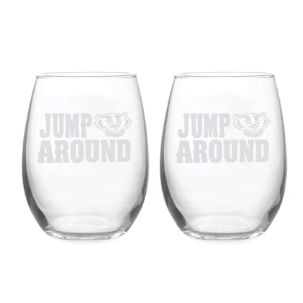 21oz Wisconsin Badgers Etched Slogan Stemless 2 Pack