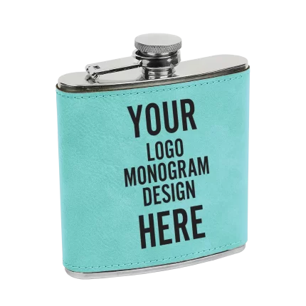 Personalized Leatherette Stainless Steel Flask 6 oz - Teal