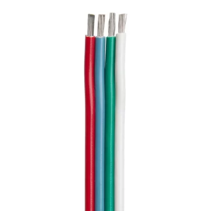 Flat Ribbon Bonded RGB Cable 16/4 AWG - Red, Light Blue, Green & White - 100'