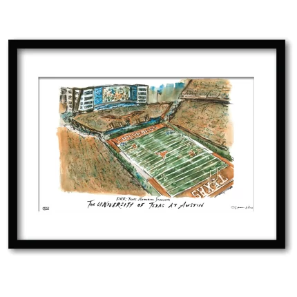 Texas at Austin DKR-Texas Memorial Stadium, Framed Watercolor Wall Art 16" x 20" by Laura Wilcox