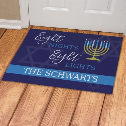 Eight Nights Eight Lights Personalized Doormat - Custom Hanukkah Welcome Mat