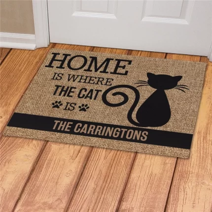 Home Is Where the Cat Is Personalized Doormat - Custom Pet Welcome Mat