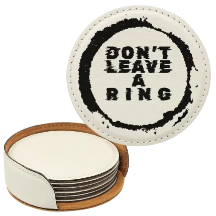 Personalized Leave a Ring Round Leatherette Coasters Set of 6 - White