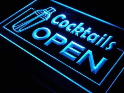Bar Cocktails Open LED Light Sign