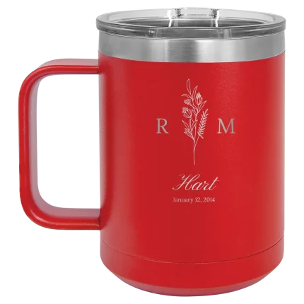 Personalized 3 Lines Initial Last Name Anniversary 15 oz Mug - Red
