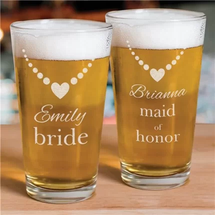 Engraved Bridal Party Beer Glass - Personalized Wedding Drinkware