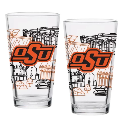Set of 2 Oklahoma State Cowboys Campus Line Art 16oz Pints