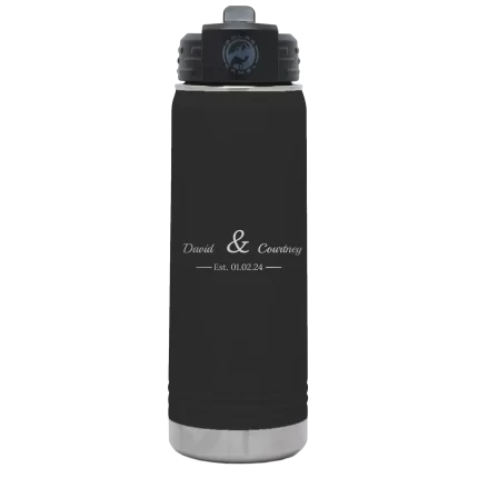 Personalized 2 Lines Name Anniversary 20 oz Water Bottle - Black