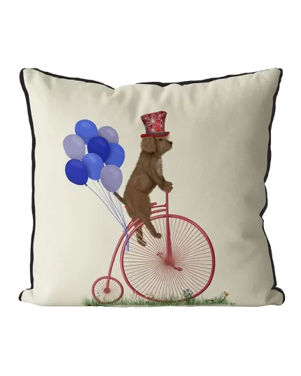 Cockapoo, Cockerpoo Blonde on Penny Farthing, Cushion / Throw Pillow