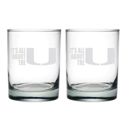 14oz Miami Hurricanes Etched Slogan DOF 2 Pack