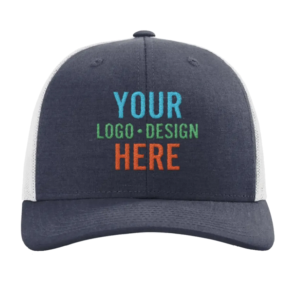 7vEmbroidered-Richardson-115-Low-Pro-Trucker-Hat-Navy-Heather-Gray