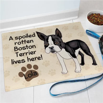 Boston Terrier Spoiled Here Personalized Doormat - Custom Dog Entry Mat