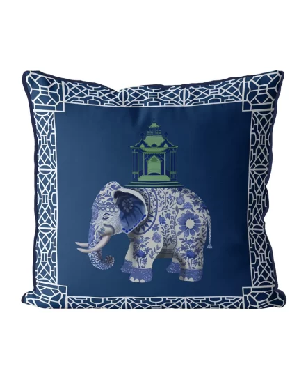 Elephant and Pagoda, Chinoiserie Cushion / Throw Pillow