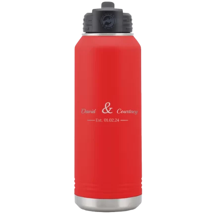 Personalized 2 Lines Name Anniversary 32 oz Water Bottle - Red