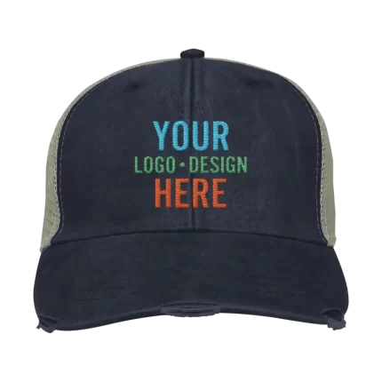 Embroidered Adam's Ollie Distressed Trucker Hat - Dark Denim