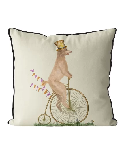 Poodle White on Penny Farthing, Cushion / Throw Pillow