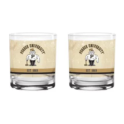Purdue Boilermakers Set of 2 College Vault Tan Retro 14oz Rocks Glasses