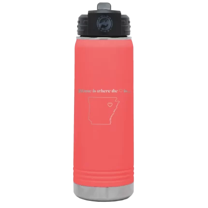 Personalized Arkansas Heart 20 oz Water Bottle - Coral