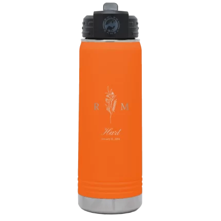 Personalized 3 Lines Initial Last Name Anniversary 20 oz Water Bottle - Orange