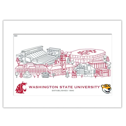 Washington State Cougars Matted Campus Line Wall Art 11" x 14"