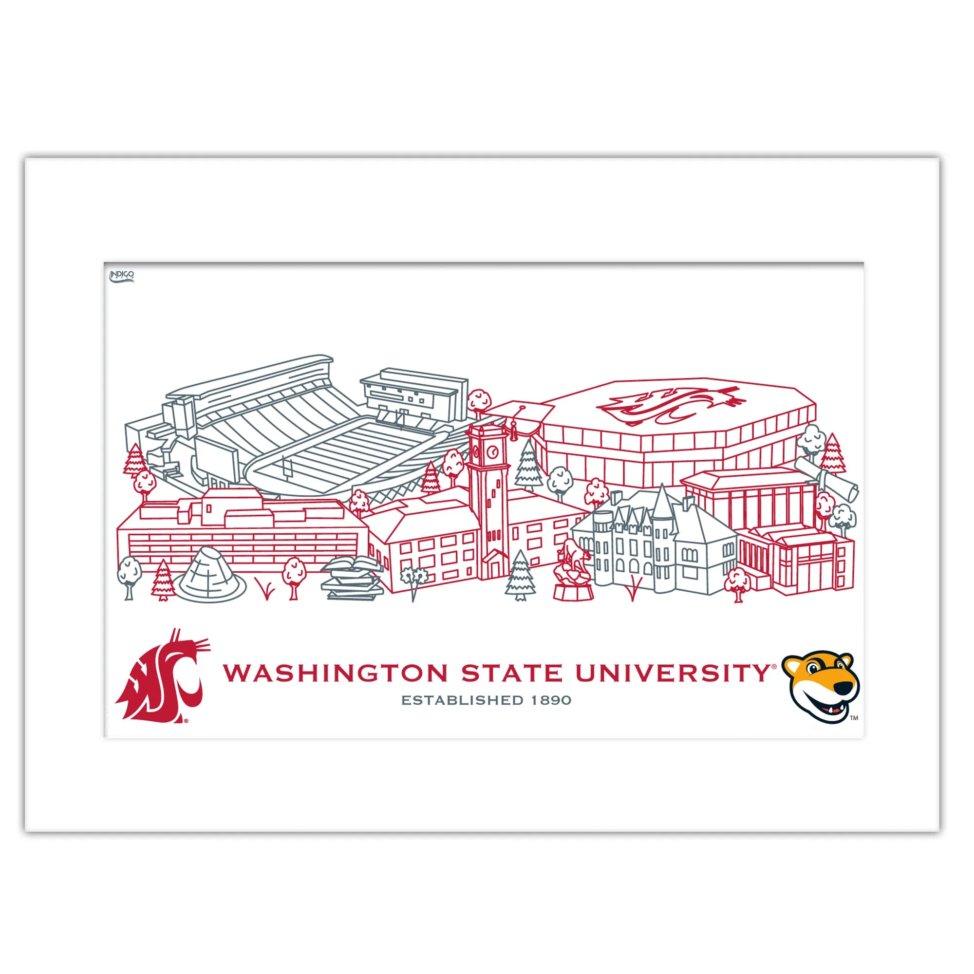 8bWashington-State-Cougars-Matted-Campus-Line-Wall-Art-11-x-14-