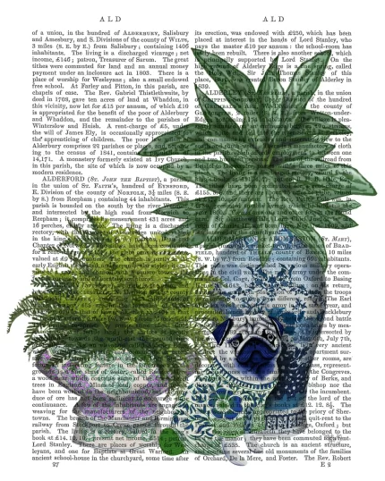 Blue Green Pug Trio, Chinoiserie Book Print, Art Print, Wall art