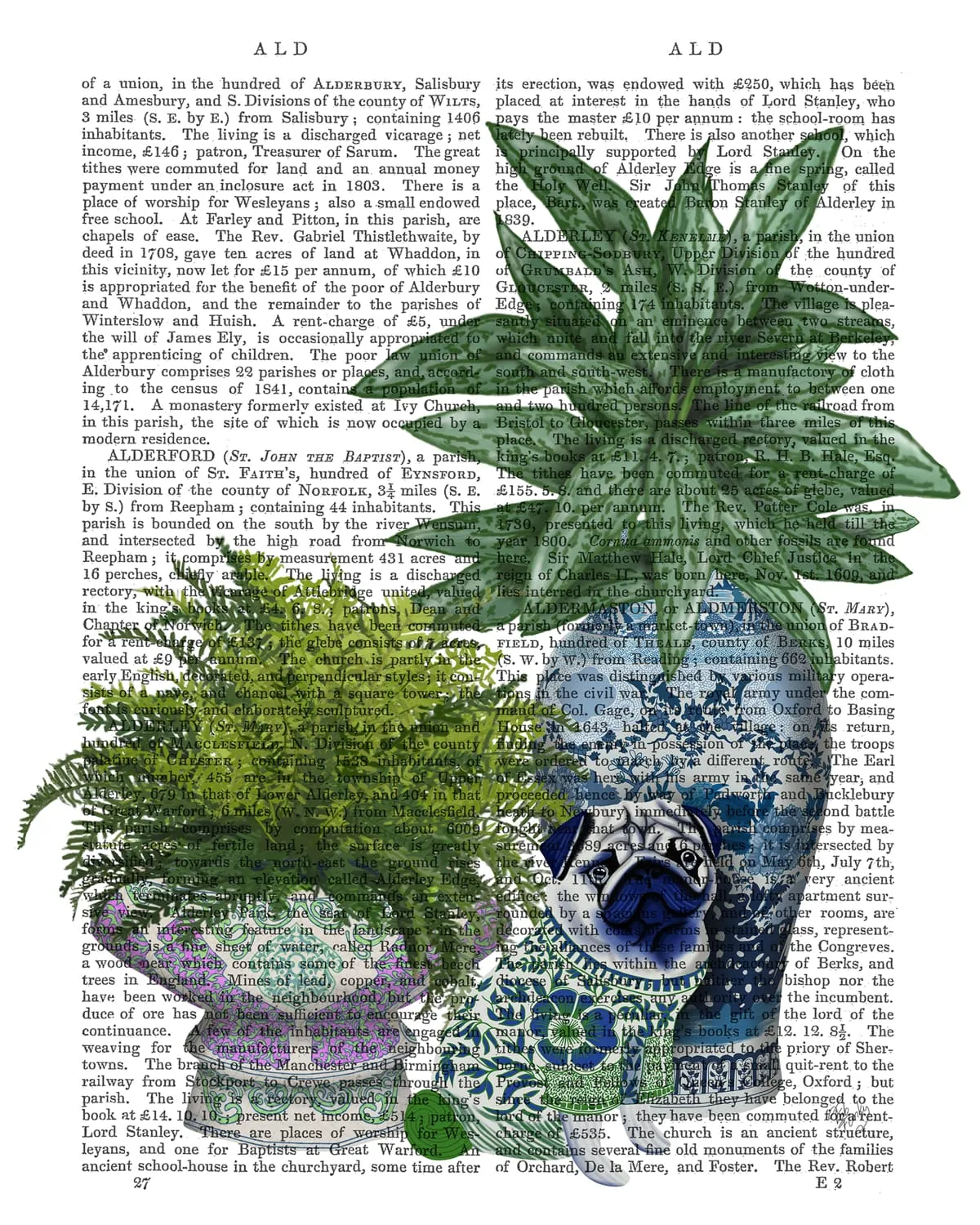 8cBlue-Green-Pug-Trio-Chinoiserie-Book-Print-Art-Print-Wall-art