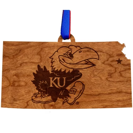 Kansas - Ornament - State Map with Jayhawk
