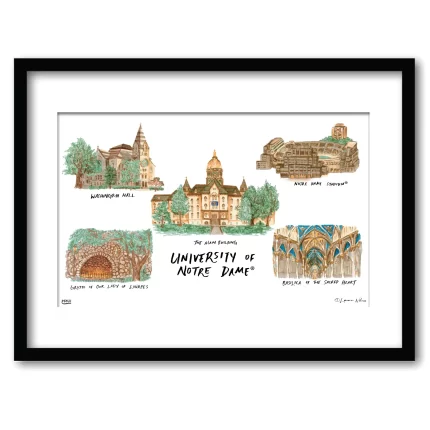 Notre Dame Collage, Framed Watercolor Wall Art 16" x 20" by Laura Wilcox