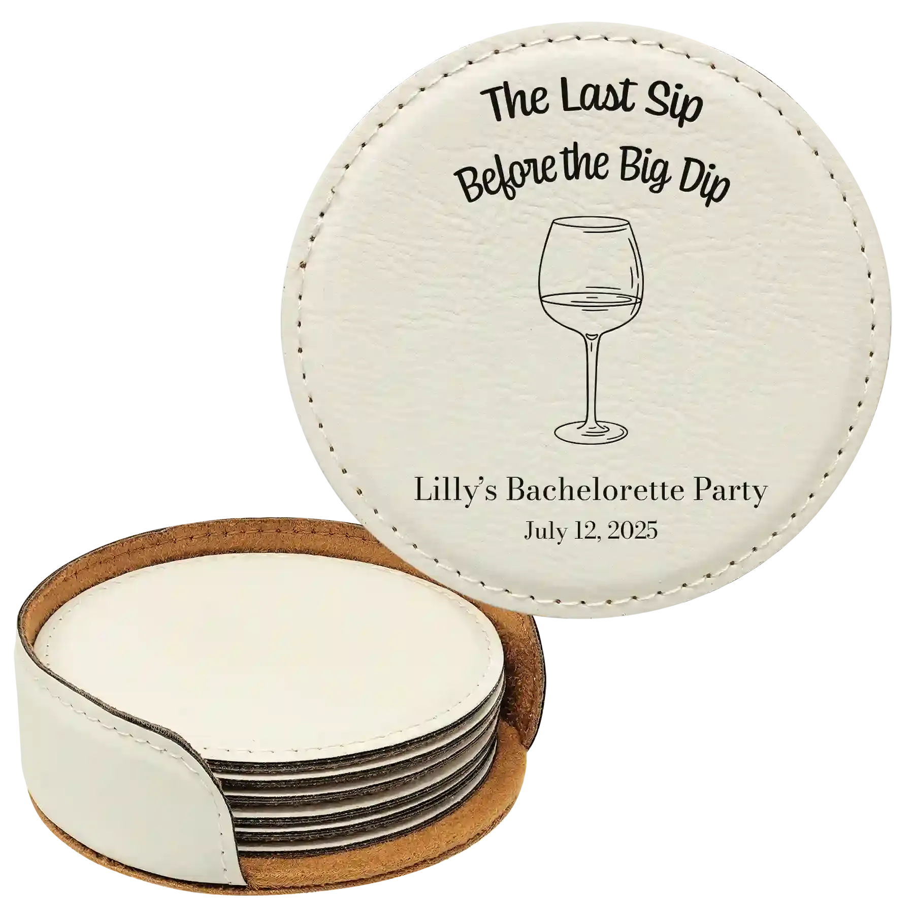 8gPersonalized-Last-Sip-Bachelorette-Round-Leatherette-Coasters-Set-of-6-White