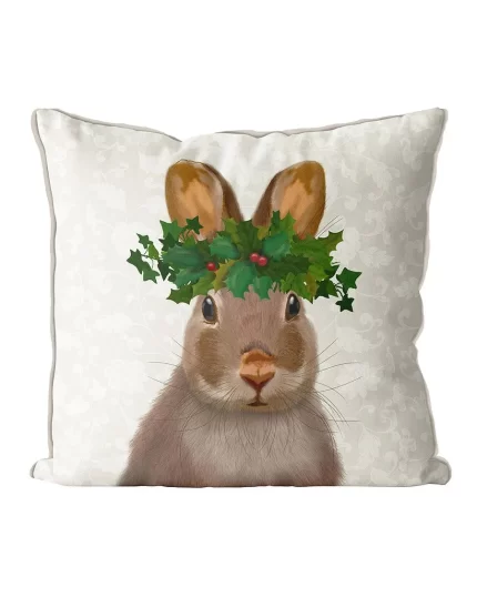 Rabbit and Holly Crown, Cushion / Throw Pillow