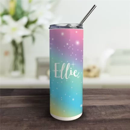 Custom Rainbow Tumbler with Straw - Personalized Colorful Gift