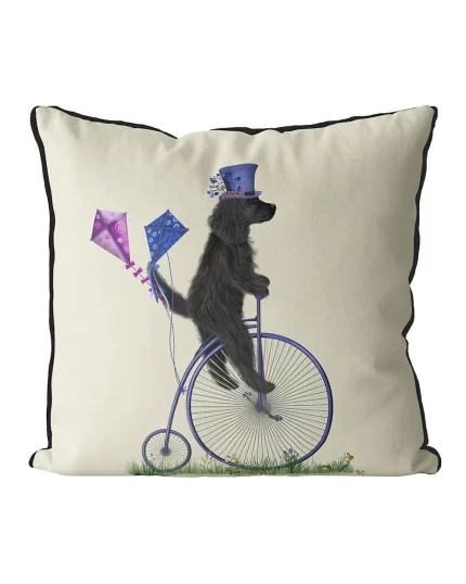 Cocker Spaniel Black on Penny Farthing, Cushion / Throw Pillow