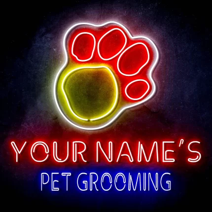 Custom Ultra-Bright Dog Paw Pet Grooming LED Sign with Remote (Neon-Style, LED Technology)