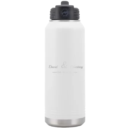 Personalized 2 Lines Name Anniversary 32 oz Water Bottle - White