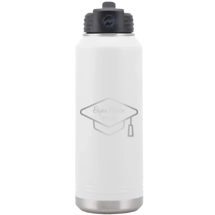 Personalized 2 lines Grad Name and Class 32 oz Water Bottle - White