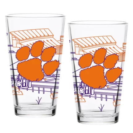 Set of 2 Clemson Tigers Campus Line Art 16oz Pints