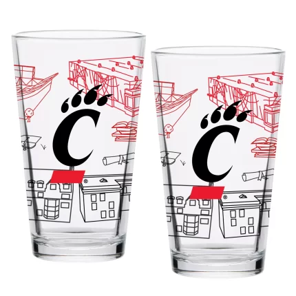 Set of 2 Cincinnati Bearcats Campus Line Art 16oz Pints