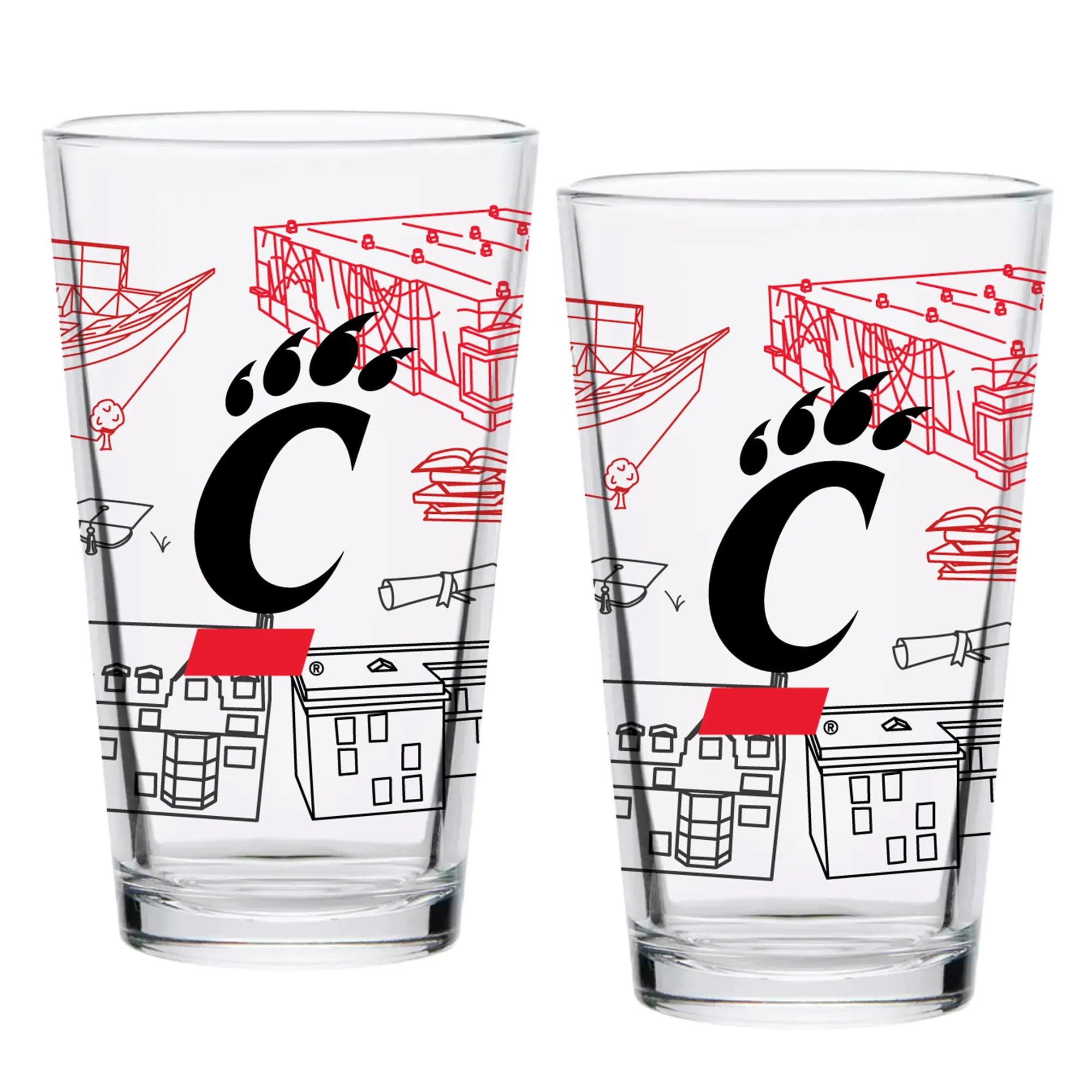 8tSet-of-2-Cincinnati-Bearcats-Campus-Line-Art-16oz-Pints