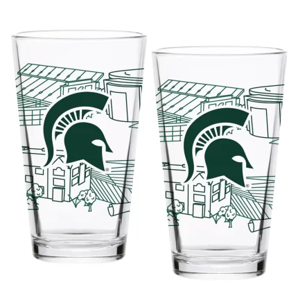 Set of 2 Michigan State Spartans Campus Line Art 16oz Pints