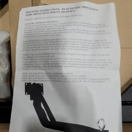 BILLIS RV FRONT SPLIT MOUNT TIE DOWN 3028B - Ford 2008-2014