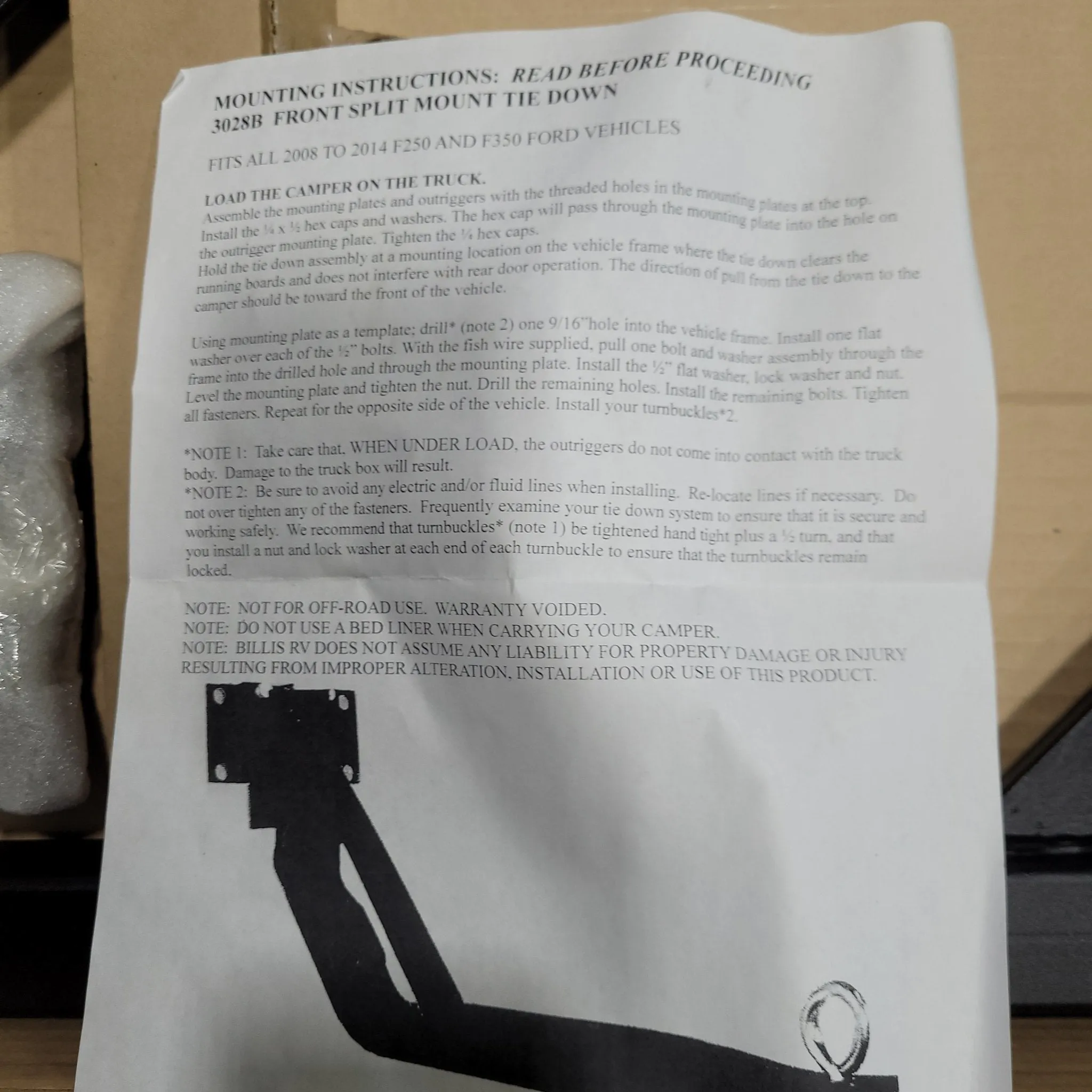 8uBILLIS-RV-FRONT-SPLIT-MOUNT-TIE-DOWN-3028B-Ford-2008-2014