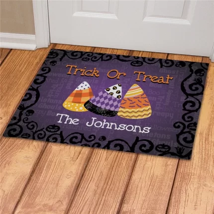 Candy Corn Patterned Personalized Doormat - Custom Halloween Mat