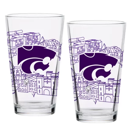Set of 2 K-State Wildcats Campus Line Art 16oz Pints