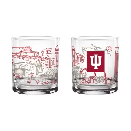Set of 2 Indiana Hoosiers Campus Line Art 14oz Rocks Glasses