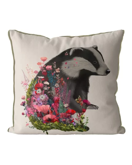 Badger Floral Essence Animal Cushion / Throw Pillow