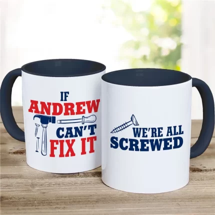 Bits & Pieces Fix It Mug with Navy Handle - Personalized Mug for DIY Enthusiasts