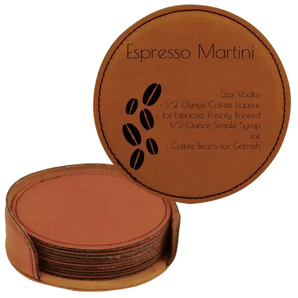 Personalized Cocktail Recipe Round Leatherette Coasters Set of 6 - Rawhide