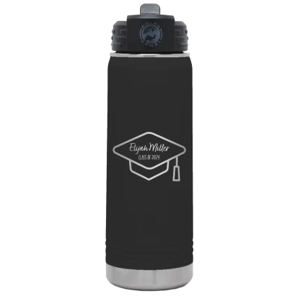 Personalized 2 lines Grad Name and Class 20 oz Water Bottle - Black