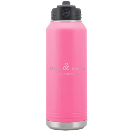 Personalized 2 Lines Name Anniversary 32 oz Water Bottle - Pink